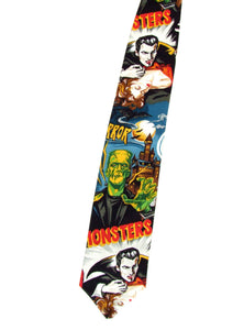 Hollywood Monster Vintage Horror Movie Pinup Frankenstein Mummy Necktie, Mens tie #T-712