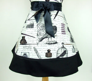Edgar Allen Poe Inspired Two Skirt Apron / Black and white #A-2TE556